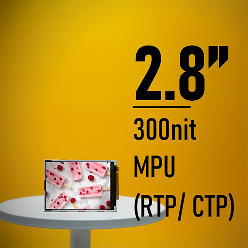 2.8" 産業用ディスプレイ, タッチ操作可能240×320 静電容量性タッチパネル